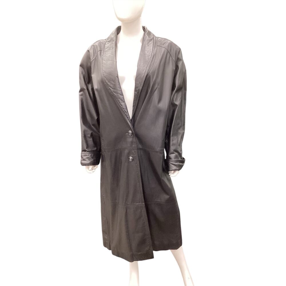 Vintage Women’s Coat Size 18W Genuine Leather Long Buttons Front Pockets